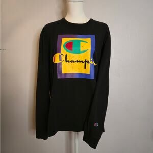 Champion Cotton Long Sleeve Crew Neck Tee Size L Retro 90s Style Streetwear